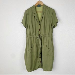 ModCloth Green Linen Blend Button Front Dress